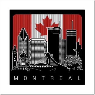 Montreal Canada Skyline Canadian Flag Posters and Art